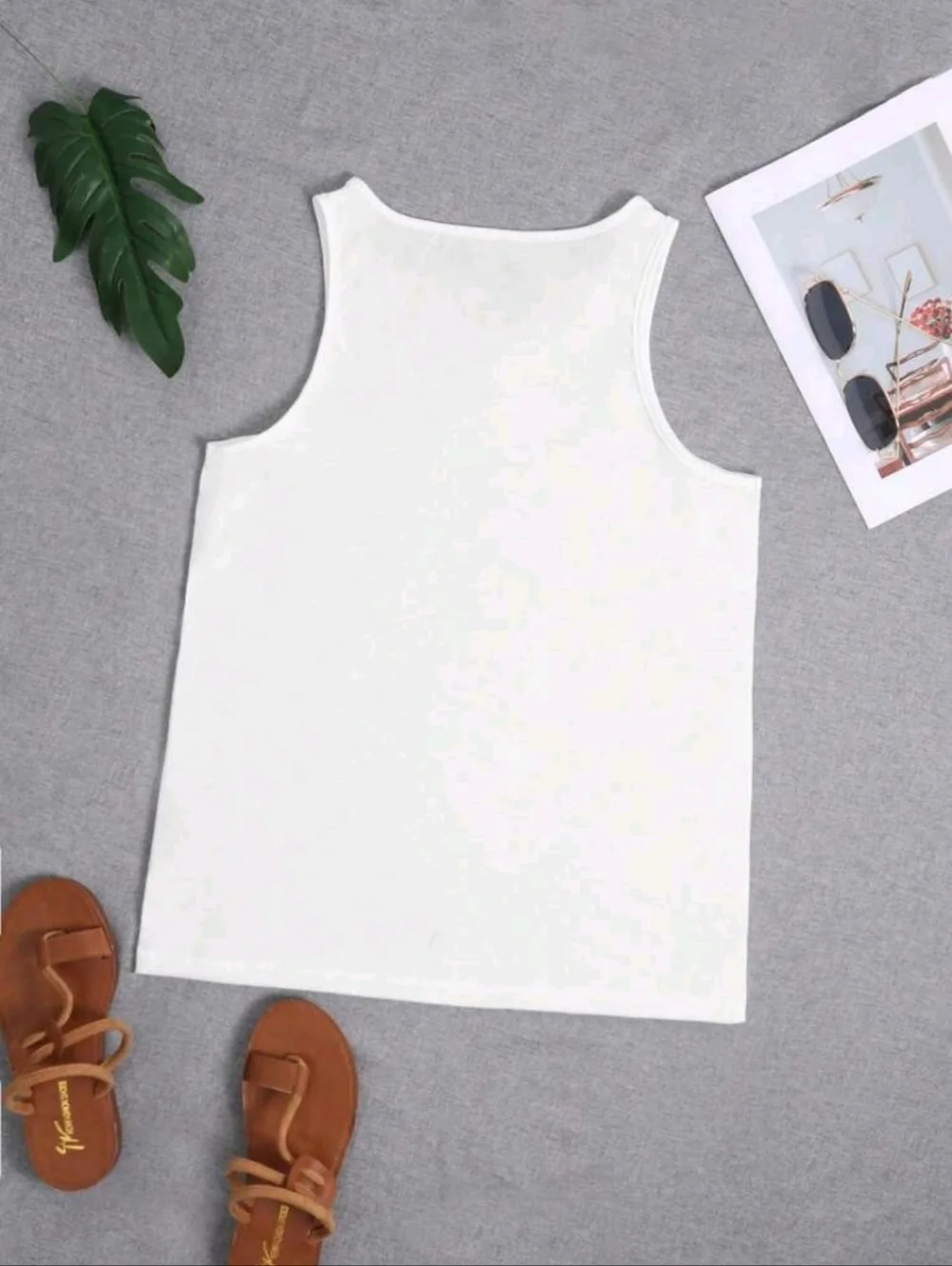Women’s White Floral Notch Tank Top
